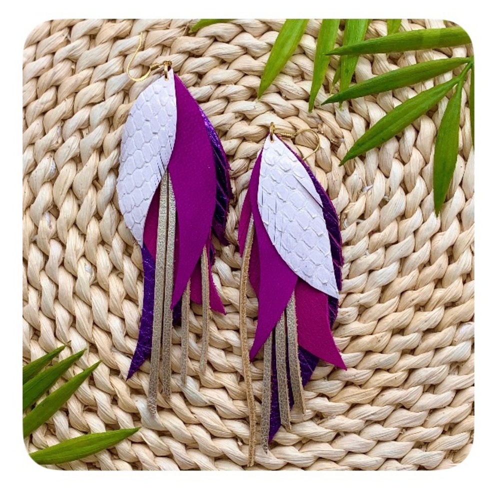 Whimsical Purple and Gold Nature-Inspired Earrings